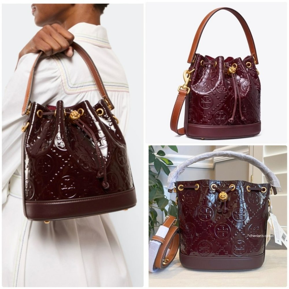 🔥NeW! Tory Burch T Monogram Patent Embossed Bucket Bag